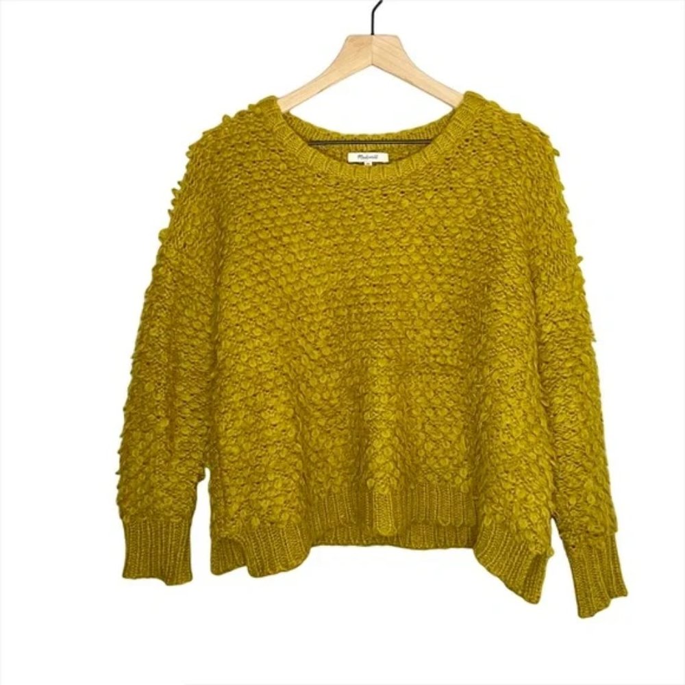 Madewell Pullover Fuzzy Sweater Mohair Blend Popstich Boxy Mustard XL